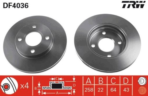 Ön Fren Aynası Focus 98-04 Fıesta 1.4tdci 96 Fusıon 02 Ka 03 Mazda 2 03 258x22x4dlxhavalı 8213017 - 98AB1125BD-4077455-TAMT1125FCS