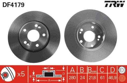 Ön Fren Diski Renault Laguna Iı 01 07 280x21.8 Havalı 5 Delik - 7701206613-8200007121-8671017410