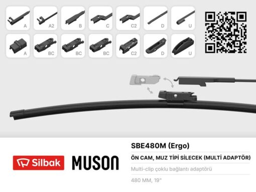 Silecek Süpürgesi Muz Tipi 480mm A. Bc.c2.d Ve U Tipi Kollar Icın Multi Adaptorlü