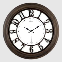 Duvar Saati Kahverengi Ahşap Görünüm İçi Beyaz Çerçeve 46cm Kabartma Rakamlı Selefon Korumalı Amerikan Bristol Kadran Metal Akrep/yelkovan/saniye Akar Saniyeli Mekanizma Abs Hammadde Mineral Cam - SAAT 1963-KB