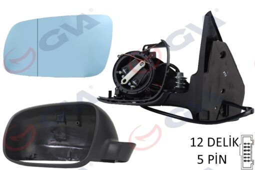 Dış Dikiz Aynası Sol Golf-bora 98 Elektrikli Isıtmalı Siyah Astarlı Mavi Cam Büyük Tip 5 Fiş Vm-188al - 1J1857507D01C
