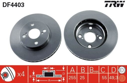 Ön Fren Aynası Corolla 1.4-1.6-1.8 Vvt-i 01/02 255x25x4dlxhavalı - 4351202070-4351213030