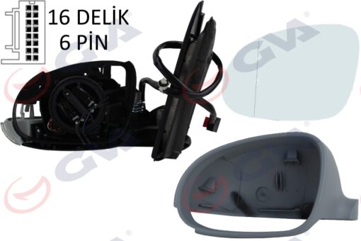 Dış Dikiz Aynası Sol Golf 03 Elektrikli Isıtmalı Sinyalli Astarlı Asferik 6 Fiş Vm-197ehpal - 1K1857507DC