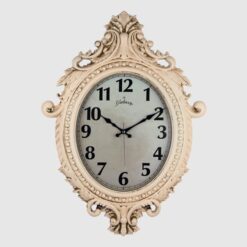 731-cv Duvar Saati Krem Rengi Çerçeve Çap:73cm X 54cm Vintage Taçlı Eksitme Dekoratif Amerikan Bristol Kadran Akar Saniyeli Mekanizma Akrilik Boya Mineral Cam - SAAT 731-KR