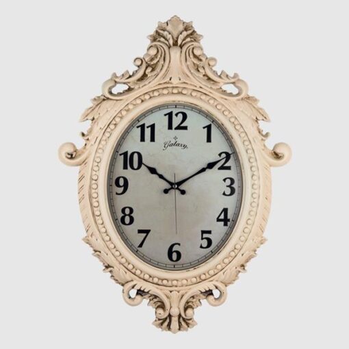 731-cv Duvar Saati Krem Rengi Çerçeve Çap:73cm X 54cm Vintage Taçlı Eksitme Dekoratif Amerikan Bristol Kadran Akar Saniyeli Mekanizma Akrilik Boya Mineral Cam - SAAT 731-KR