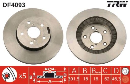 Ön Fren Aynası Toyota Rav 4 2.0 16v 94-00 301.5x18x5dlxhavalı - 4351242010