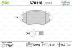 Ön Fren Balatası Renault Megane Iv 15 Tüm Motor Tipleri G:129mm Y:58.4 Mm K:18mm - 410603407R-WVA22610-410605929R