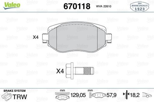 Ön Fren Balatası Renault Megane Iv 15 Tüm Motor Tipleri G:129mm Y:58.4 Mm K:18mm - 410603407R-WVA22610-410605929R