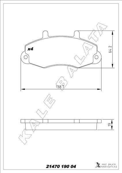 Ön Balata Ford Transit T12 2.0 2.5 Dı 2.5td 2.5 Tdi 88-03.00 Çap 138.8- 64 -18.8 Kale 21470a0000kd11 - 92VB2K021AB-92VB2K021AC
