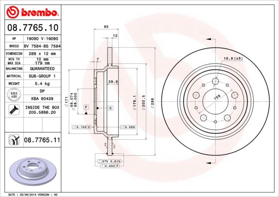 Arka Fren Aynası Volvo S60 01-10 S70 01-05 S80 98-06 Xc70 00-07 288x12x5dl Delykly 986478495-df4066 - 9434167-94341674-94341670