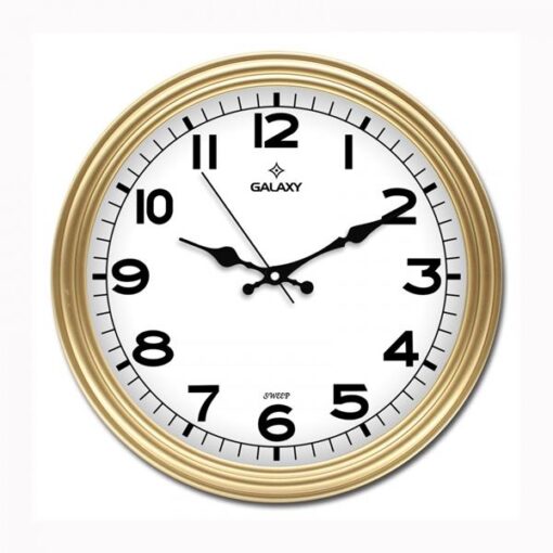Duvar Saati Altın Sarısı Çerçeve Çap:30cm Akrilik Boyalı Abs Çerçeve Mineral Cam Sessiz Akar Makine Pvc Kadran Kadran Ölçüsü: 286mm - SAAT 200-A