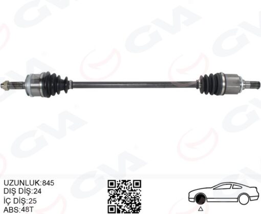 Komple Aks Sağ Hyundaı İ10 1.1l G4hg Benzinli Manuel Vites 08-13 Abs Li 24x25 - Abs 48 Diş Komple Boy 845mm - 495000X110-495000X010