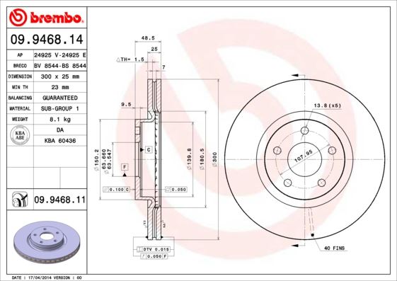 Ön Fren Aynası Adet Focus 04-12 Cmax 07-10 S40 06-10 C30 10-12 C70 06-13 V50 05-12 278x25x5dlxhvlı - AV611125BB-7M511125BB-1520297