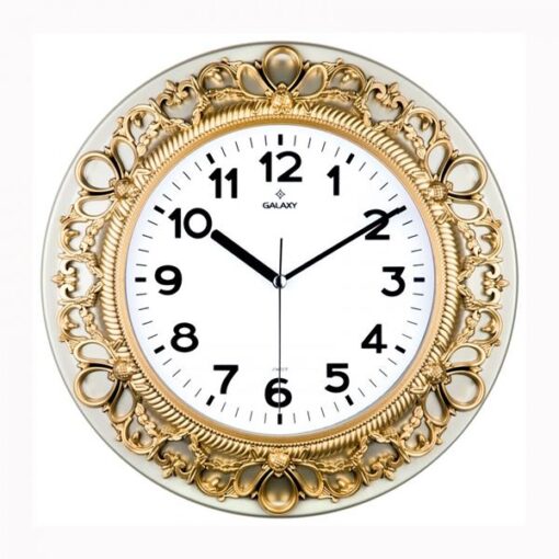 Duvar Saati Altın Sarısı Çerçeve Çap:32.8cm Akrilik Boyalı 2 Renk Abs Kasa Mineral Cam Sessiz Akar Makine Pvc Kadran Kadran Ölçüsü: 205mm Kadran Baskı Alanı: 145mm - SAAT 86-SA