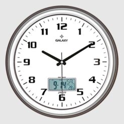 T-1971-fg Duvar Saati Kahve-gri Çizgi Çerçeveli 35.5cm Takvimli Termometreli Higrometreli Analog Ve Dijital Göstergeli Amerikan Bristol Kadran Akar Saniyeli Mekaniz Metalik Akrep/yelokovan/saniye - SAAT T-1971-KAG