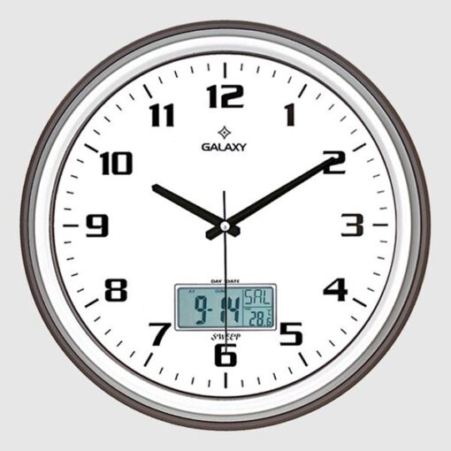 T-1971-fg Duvar Saati Kahve-gri Çizgi Çerçeveli 35.5cm Takvimli Termometreli Higrometreli Analog Ve Dijital Göstergeli Amerikan Bristol Kadran Akar Saniyeli Mekaniz Metalik Akrep/yelokovan/saniye - SAAT T-1971-KAG