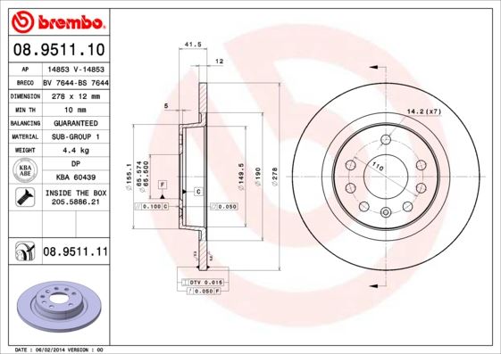 Arka Fren Aynası Vectra C 02 Sıgnum 03 Saab 9.3 02 Croma 05 278x12x5dl Dolu - 569115-9156785-51799235-95526639