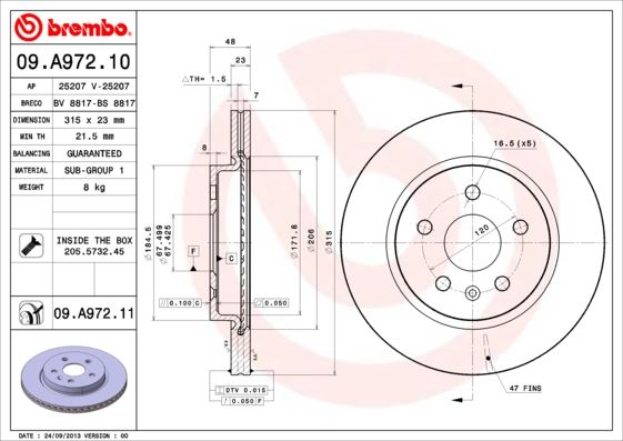Arka Fren Aynası Insıgnıa A 08 Saab 9-5 Ys3g 10 17 Jant-18 Jant 315x22.9x5dlxhavalı - 13502199-569128-13501303-569062