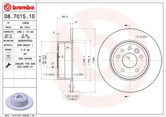 Arka Fren Aynası Vectra B 1.6 2.0i. 2.5i. V6 95/4.02 Saab 900 Iı 9.3 93/8.03 9.5 96 286x10x5dl - 569118-5084751-569210-5391578