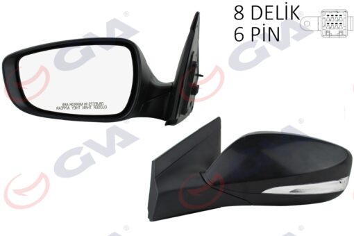 Dış Dikiz Aynası Sol Blue 12 Elektrikli Isıtmalı Sinyalli Siyah Kapak Düz Cam 6 Fiş Vm-6451nehl - 876104L020CA