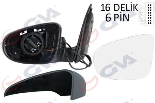 Dış Dikiz Aynası Sol Golf 09 Elektrikli Isıtmalı Astarlı Sinyalli Asferik 6 Fiş Vm-6197ehpal - 5K0857507AD