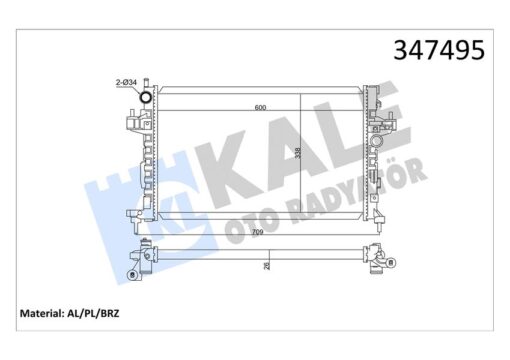 Su Radyatörü Opel Corsa C-combo-tıgra 1.3 1.7 Cdtı 03 Mt Ac Brazıng 600x348x26 13100381-24466780-93177424-93177593 - 1300259-1300261-1310381