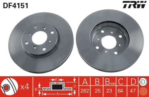 Ön Fren Diski Hava Kanallı Honda Accord 1.8l F18b2 Cg8 Euro 99-02 282 Çap X 4 Bijon - Takım Disk Fiyatıdır - 45251S1AG00-45251S1AE40-45251S1A305