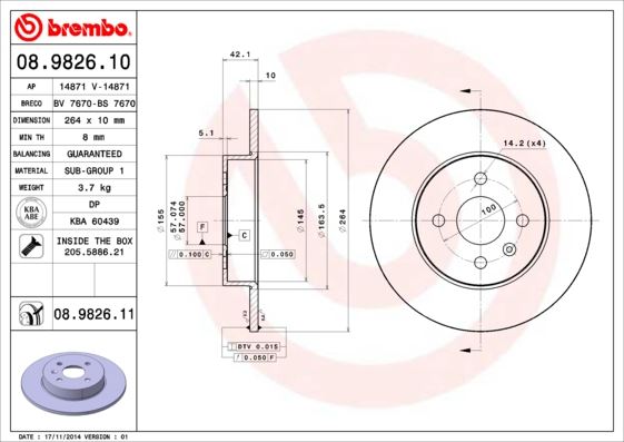 Arka Fren Aynası Astra H L67 04 14 Combo C 01 11 Merıva A 03 10 264x10x4dl Dolu - 93176548-569116-95526641-93363430