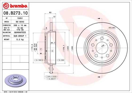 Arka Fren Aynası Volvo S60 01-10 S70 01-05 S80 98-06 Xc70 00-07 288x12x5dl Delykly - 31262097