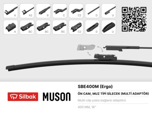 Silecek Süpürgesi Muz Tipi 400mm A. Bc.c2.d Ve U Tipi Kollar Icın Multi Adaptorlü