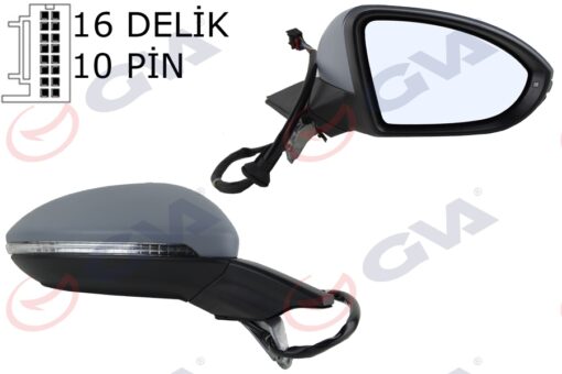 Dış Dikiz Aynası Sağ Golf 13 Elektrikli Isıtmalı Hafızalı Sinyalli Astarlı Konveks 10 Fiş Vm-6187ehpcr - 5G1857508AM9B9-5G0857538CGRU