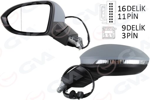 Dış Dikiz Aynası Sol Elektrikli Isıtmalı Sinyalli Astarlı Hafızalı Kör Noktalı Asferik Vw Golf 20 - 5H1857507A9B9-5H1857507AF-5H0857537