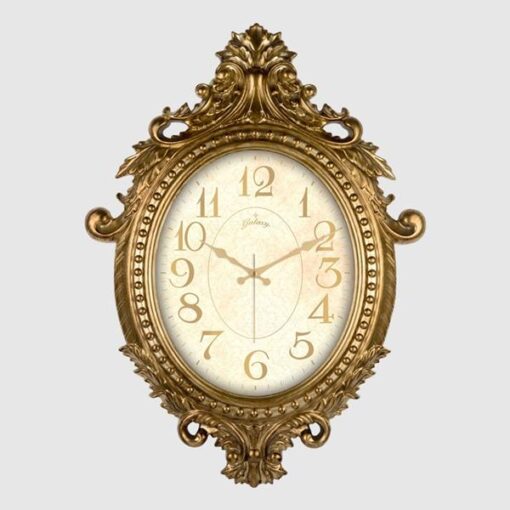 Duvar Saati Altın Sarısı Çerçeve İçin Krem Rengi Çap:73cm X 54cm Vintage Taçlı Eksitme Dekoratif Amerikan Bristol Kadran Akar Saniyeli Mekanizma Akrilik Boya Abs Hammadde Mineral Cam - SAAT 731-SB