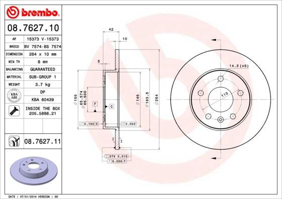 Arka Fren Aynası Astra H-combo C 02 Merıva A-b 03 Astra G 1.8-2.0 98 Zafıra A 264x10x5dl - 95526658-569109-9117772-90575113