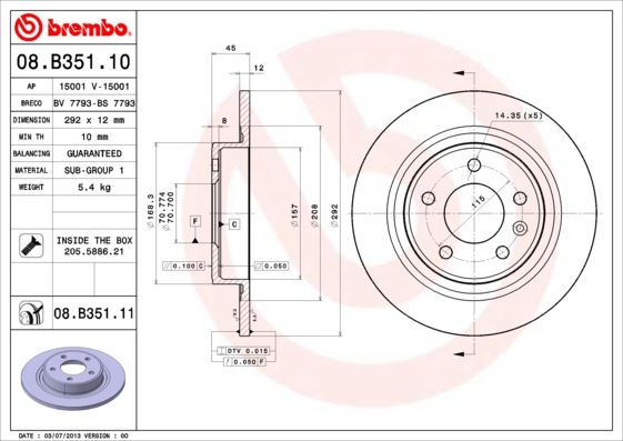 Arka Fren Aynası 16 Inç Astra J 09 Zafıra C 11 Cruze 09 268.5x12x5dl Dolu 569075 - 95527033-13502137-13502138-569071