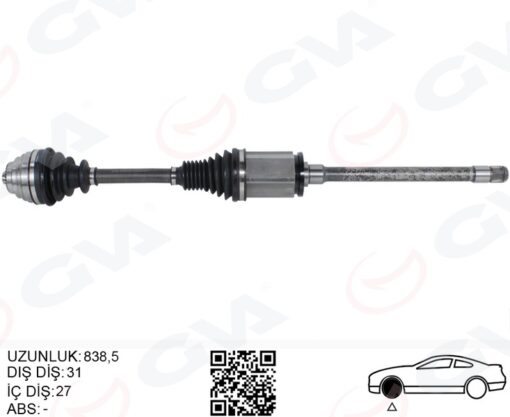Komple Aks Ön Sağ Bmw F20 F22 F30 F32 F33 F34 F36 Xdrıve 840mm - 31607597694-31607638776