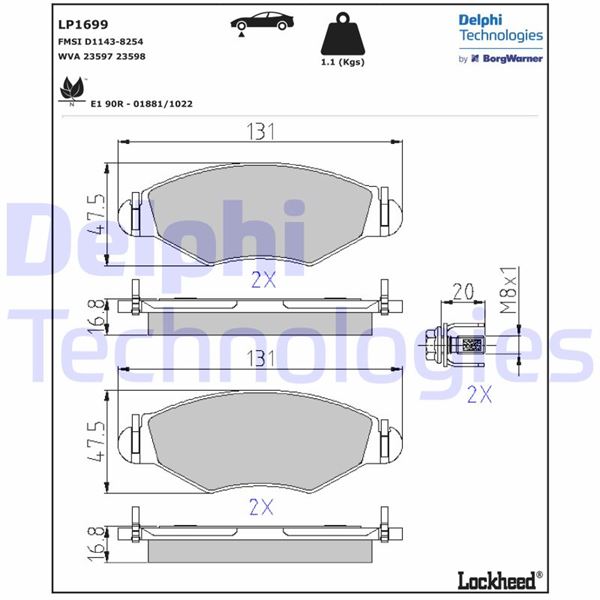 Ön Fren Balatası Peugeot P206 1.4 1.6 09/98 P306 1.4 1.6 5/93 - 4254.94-421.91-4253.20-WVA23205