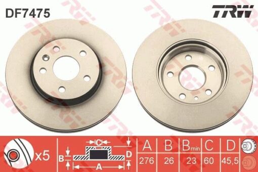 Ön Fren Aynası Astra J 10 Cruze 09 Aveo 11 276x26x5dl 15 İnç Havalı 95526655 - 13502044-13502045-569069-569073