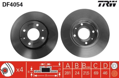 Ön Fren Aynası Carısma 95/6.06 Volvo S40 1.6 1.8 1.9 2.0 T 95/04 V40 95-04 281x24x4dlxhavalı - 30818027-M818027
