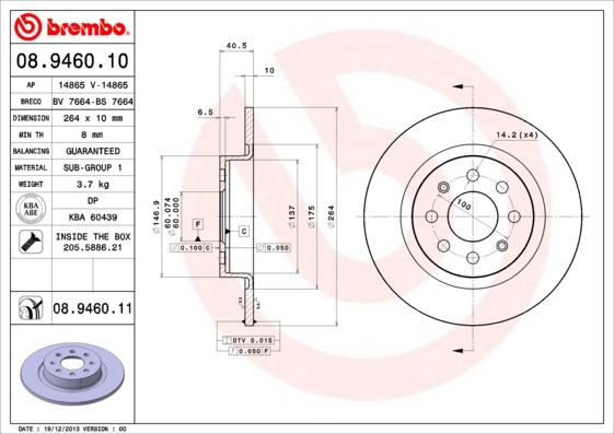Arka Fren Aynası Corsa E 14 Adam 13 Punto Evo-grande Punto 05 264x10x4dlxhavalı 15 İnç 55700592 - 93167282-569097-55700593-50902167