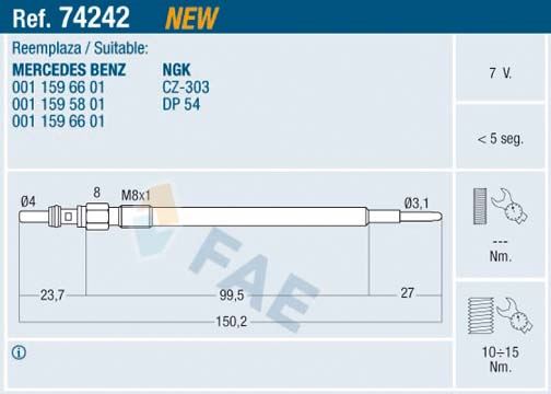 Kızdırma Bujısı Mercedes Om640 Om642 Om651 W176 W204 W205 C218 W211 W212 W164 W221 W639 W447 B906 - A0011596601