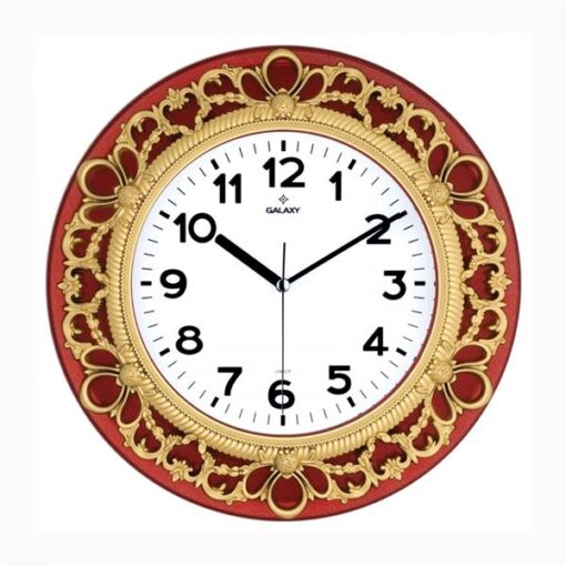 Duvar Saati Kırmızı-altın Sarısı Çerçeve Çap:32.8cm Akrilik Boyalı 2 Renk Abs Kasa Mineral Cam Sessiz Akar Makine Pvc Kadran Kadran Ölçüsü: 205mm Kadran Baskı Alanı: 145mm - SAAT 86-HA