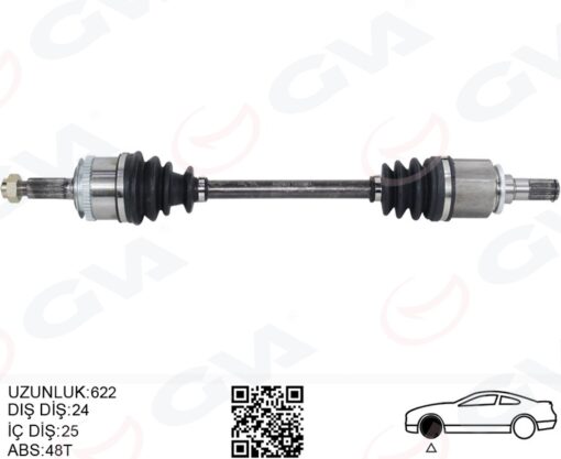 Komple Aks Sol Hyundaı İ10 1.1l G4hg Benzinli Manuel Vites 08-13 Abs Li 24x25 - Abs 48 Diş Komple Boy 624mm - 495000X100