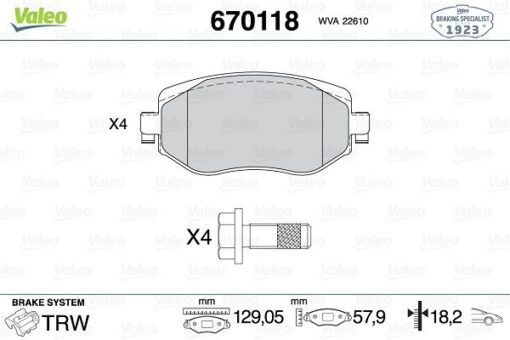 Ön Fren Balatası Renault Megane Iv 15 Tüm Motor Tipleri G:129mm Y:58.4 Mm K:18mm Fte Kırmızı Kutu - 410603407R-WVA22610-410605929R