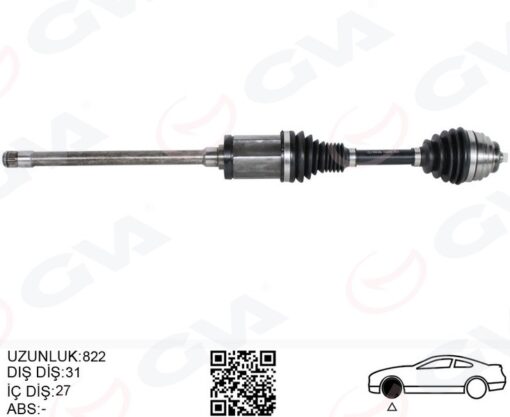 Komple Aks Ön Sağ Bmw X1 E84 09 15 822mm Diş 31 Diferansiyel Diş 27 - 31607605512