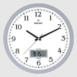 Duvar Saati Gri Çerçeveli 35.5cm Takvimli Termometreli Higrometreli Analog Ve Dijital Göstergeli Amerikan Bristol Kadran Akar Saniyeli Mekaniz Metalik Akrep/yelokovan/saniye Mineral Cam - SAAT T-1971-G