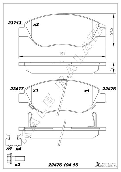 On Balata Fıat Egea 15 1.4 1.5 T4 Hıbrıt 1.6 D K:19 Mm G:151.1 Mm Büyük Tip 8 Adet Klips - 77367923-77368553