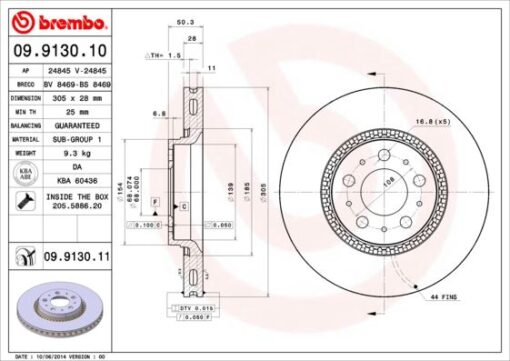 Ön Fren Aynası Volvo S60 00-10 S80 98-06 V70 97-07 Xc70 00-07 305x25x5dlx Büyük Tip Delikli -986478494-df4053s - 274170-274559-31262707-31262716