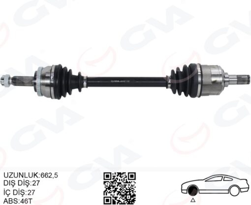 Komple Aks Sol Hyundaı İ30 1.6l D4fb Crdi Dizel 07-11 Abs Li 27x27 - Abs 46 Diş Komple Boy 663mm - 495012L210-495012L200