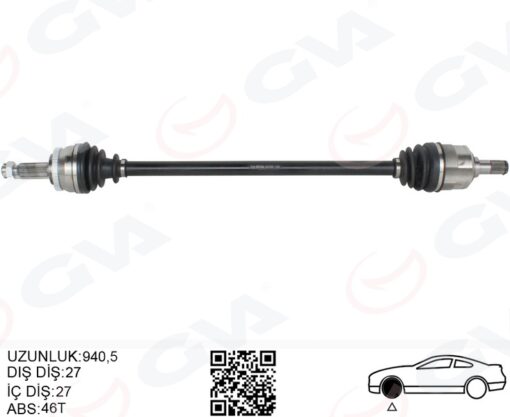 Komple Aks Sağ Hyundaı İ30 1.6l D4fb Crdi Dizel 07-11 Abs Li 27x27 - Abs 46 Diş Komple Boy 954mm - 495002L210-495002L212